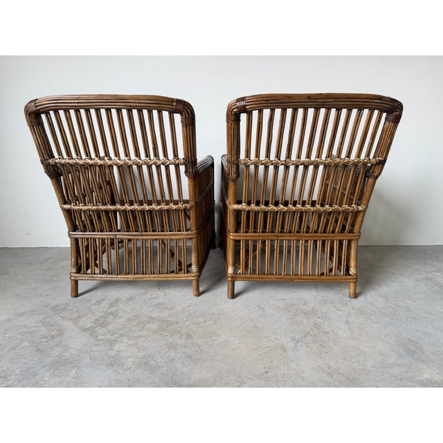 Vintage Palecek President’s State Stick Rattan Lounge Chairs – Pair For Sale In Miami - Image 6 of 18