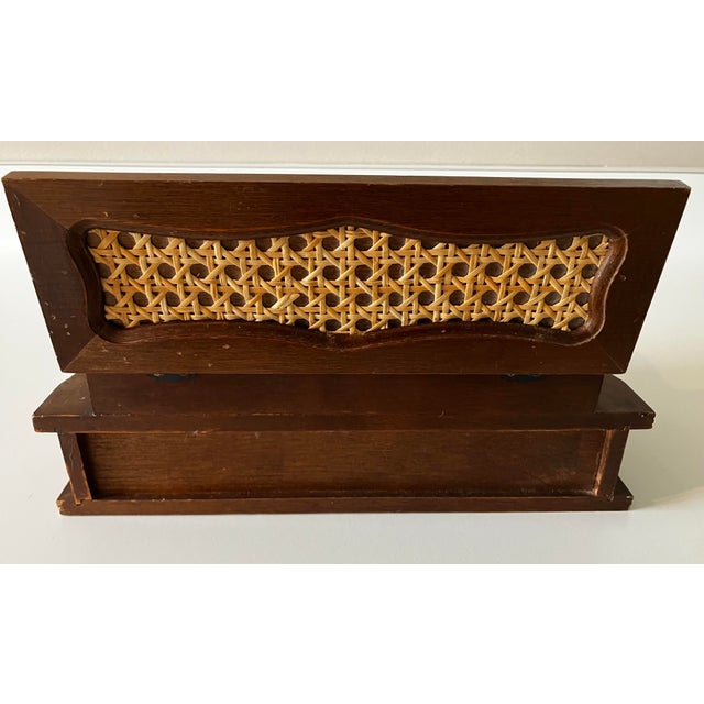 20th C. Mid-Century Modern Wooden Valet Jewelry Box With Woven Cane Top & Drawer For Sale - Image 9 of 18