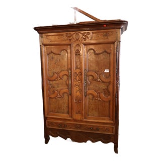 Late 19th Century French Carved Walnut Armoire With Burl Panels For Sale