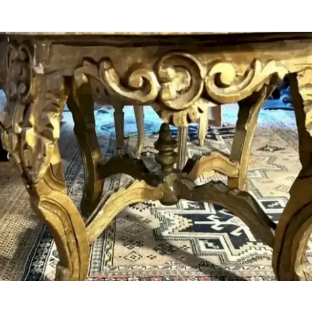 Antique Gilt Wood French Style Round Center Table With Faux Marble Wood Top For Sale - Image 4 of 10