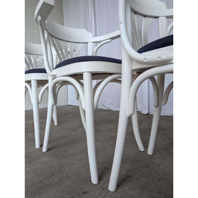 Vintage White Bentwood Dining Chairs with Blue Fabric Seats, 1970s, Set of 4 For Sale - Image 11 of 18