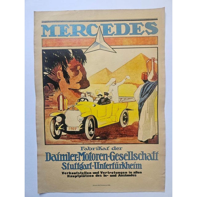 Vintage Art Deco Mercedes Benz Automobile Advertising Poster, 1930, in Very Good conditions. Designed 1920 to 1949
