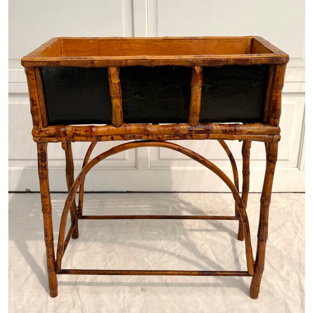 Vintage Bamboo Jardinière Planter Stand With Removable Galvanized Liner For Sale - Image 11 of 13