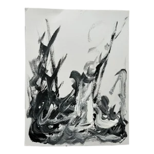 “Fire” an Original Acrylic Black & White Painting. Abstract on Paper, Signed.