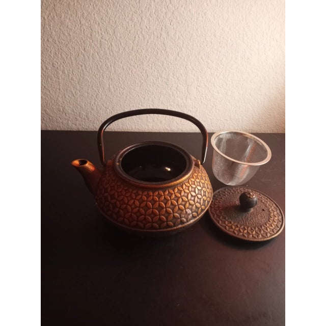 1970s Vintage Tetsubin Japanese Cast Iron Strainer Tea Kettle For Sale - Image 5 of 8