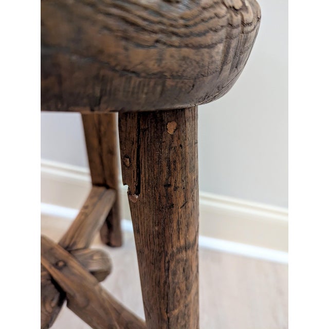 Antique Primitive Chinese Elm Wood Stool - 1920s Wabi-Sabi For Sale - Image 13 of 13