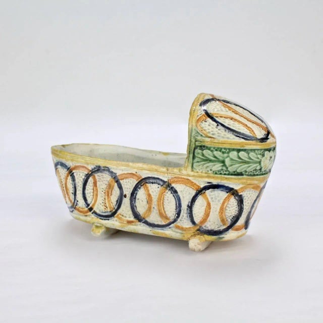 Antique English Figural Staffordshire or Prattware Pottery Cradle For Sale In Philadelphia - Image 6 of 11