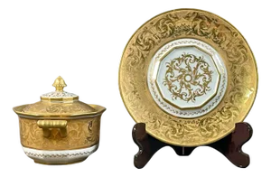 Gilded Porcelain Tureen Set, 1940s, Set of 2