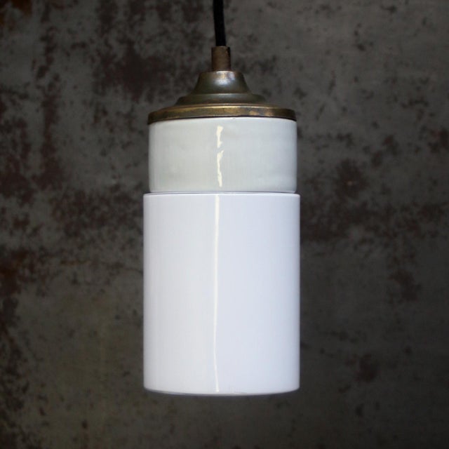 Mid-Century Modern Porcelain and Opaline Glass Pendant Lamp For Sale - Image 4 of 9