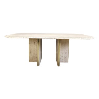 Vintage Italian Travertine and Brass Dining Table, 1970s For Sale
