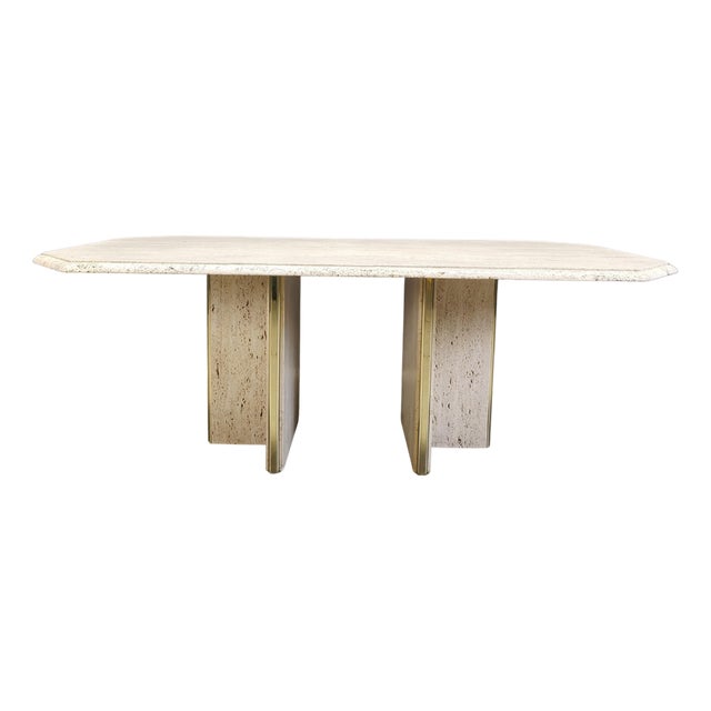 Vintage Italian Travertine and Brass Dining Table, 1970s For Sale
