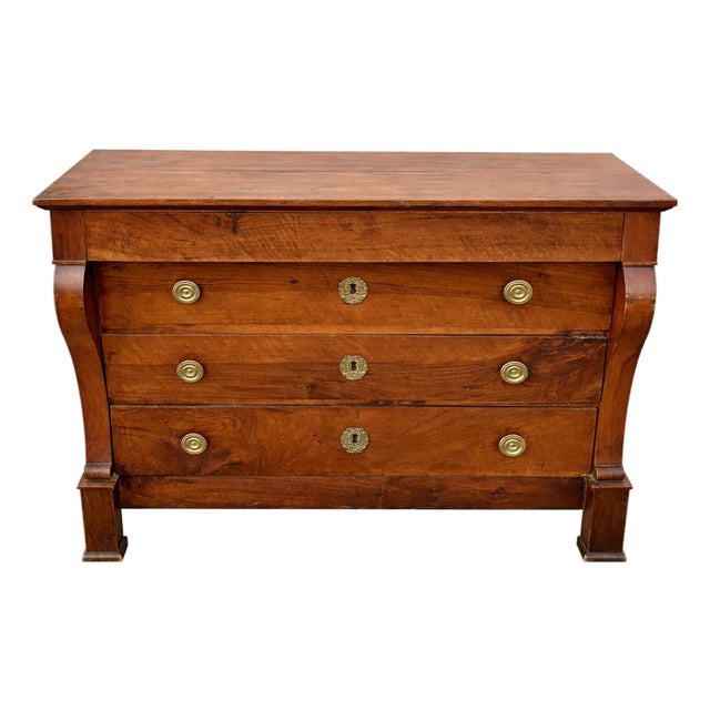 Empire Style Chest of Drawers with Cross Handle in Walnut, 19th Century For Sale