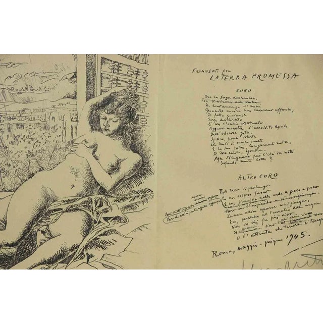 Modern P. Fazzini and G. Ungaretti, Promised Land, Original Lithograph, 1945 For Sale - Image 3 of 4