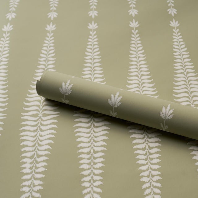 Schumacher Schumacher Fern Tree Wallcovering In Olive For Sale - Image 4 of 6
