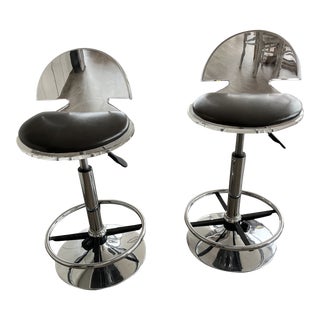 Muniz Lucite Swivel Counter/Barstools - Adjustable, New Fabric Seats - Set of 2 For Sale