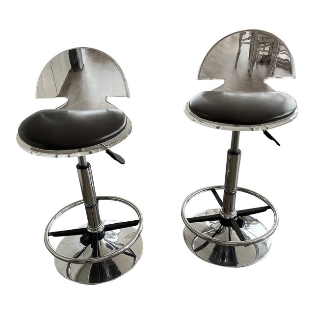 Muniz Lucite Swivel Counter/Barstools - Adjustable, New Fabric Seats - Set of 2 For Sale