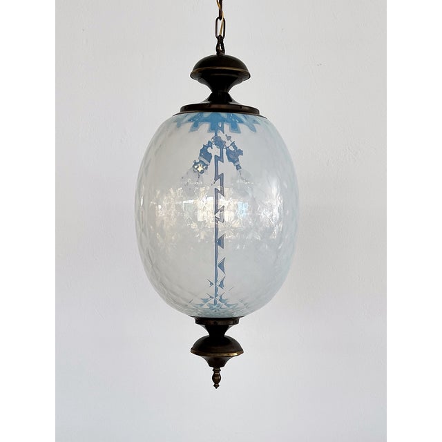 Italian Pendant Light in Brass and Opaline Textural Murano Glass, 1970 For Sale - Image 12 of 18