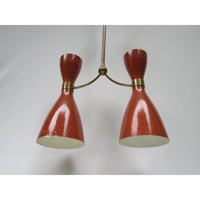 Mid-Century Modern Italian Brass & Brown-Orange Aluminum Diabolo Pendant, 1950s For Sale - Image 3 of 18