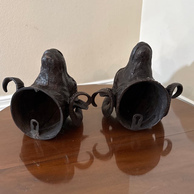 1970s Vintage Bronze Ram Sculptures ~ a Pair For Sale - Image 5 of 9