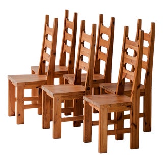 Vintage Swedish Dining Chairs in Pine, 1970s, Set of 6 For Sale