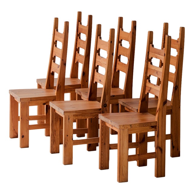 Vintage Swedish Dining Chairs in Pine, 1970s, Set of 6 For Sale