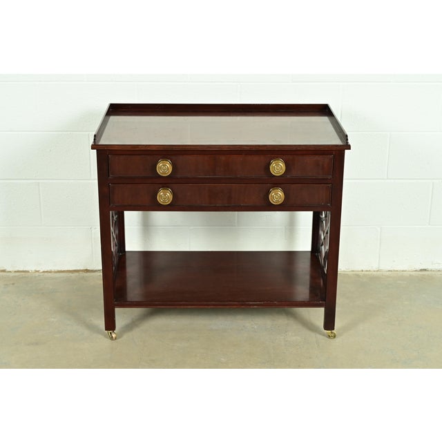 Baker Furniture Company Baker Furniture Historic Charleston Chippendale Carved Mahogany Rolling Buffet Server or Bar Cart For Sale - Image 4 of 12