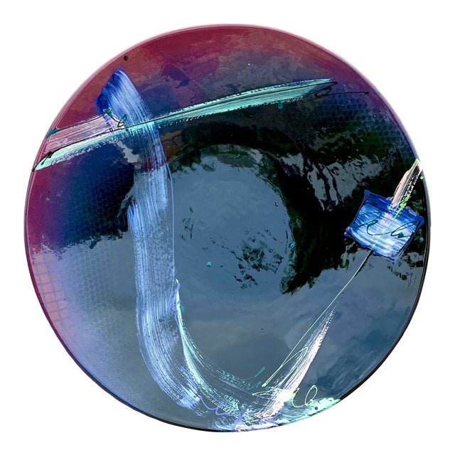 Vintage Postmodern Signed Glazed Ceramic Hand Painted Plate For Sale