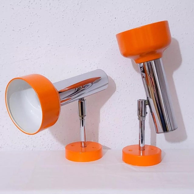 Mid-Century Desk or Wall Lamps in Orange and Chromed Metal, 1970s, Set of 2 For Sale - Image 6 of 6
