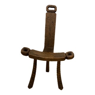 1960s Mid Century Primitive Tripod Stool For Sale