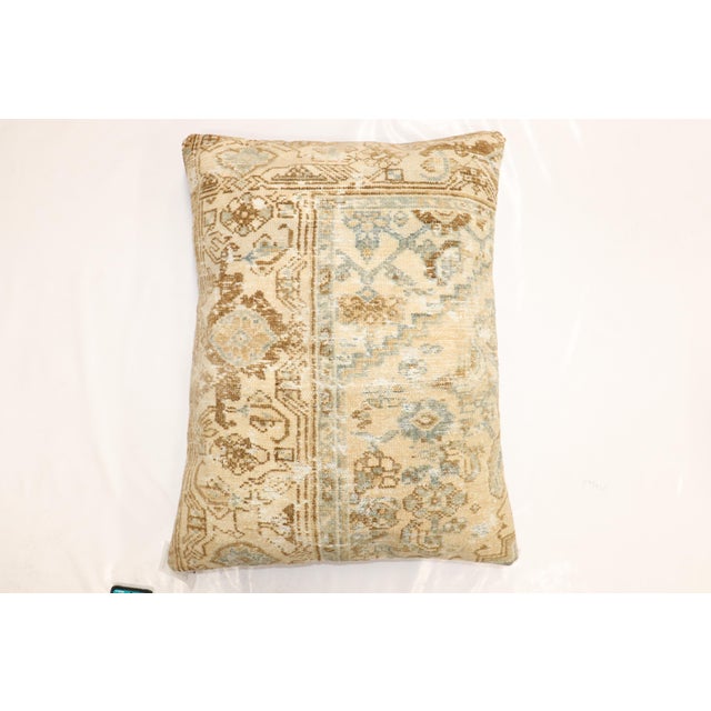 LargePillow made from an antique Persian Malayer rug in browns and green. Measures: 24'' x 21''.