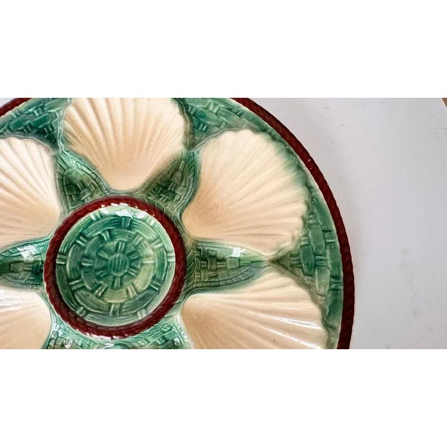 Ceramic 19th Century Green, White & Brown Glaze Majolica Oyster Plates, Set of 4 For Sale - Image 7 of 14