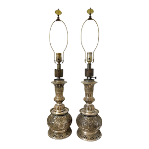 Antique Banquet Parlor Oil Lamps Electrified. Set of 2