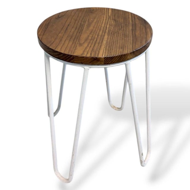 Vintage Elm Bar Stool with White Hairpin Legs For Sale - Image 5 of 8