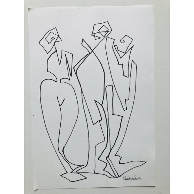 Erik Sulander Ink Drawing Original by Erik Sulander Avant Garde Composition, Signed. For Sale - Image 4 of 4