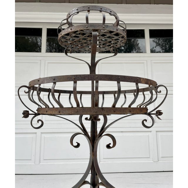 1940s Vintage French Iron 2-Tier Garden Topiary Stand For Sale - Image 5 of 13