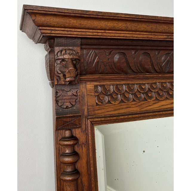 Antique French Oak Wall Mirror wirh Carved Frame For Sale - Image 3 of 14