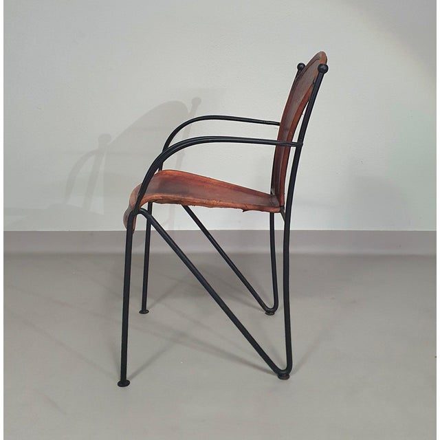 Metal Chair in Leather and Wrought Iron For Sale - Image 7 of 18