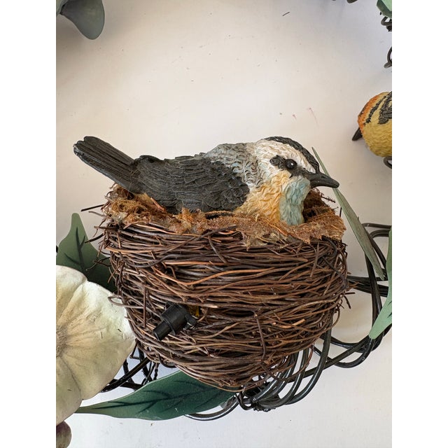 Vintage Botanical Bird Wreath Sculpture With Nest, Nature-Inspired Metal Wall Art, Cottage Garden Relief For Sale In Indianapolis - Image 6 of 9