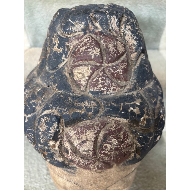 Black Carved and Polychromed Wooden Buddha Head For Sale - Image 8 of 11