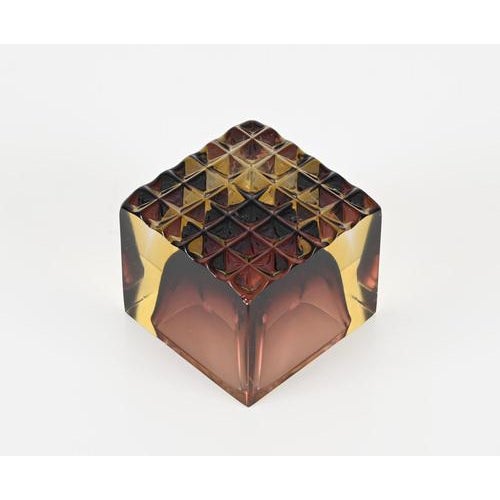 Murano Decorative Glass in Sommerso Merlot and Yellow Glass by F. Poli Italy, 1960s For Sale - Image 9 of 14