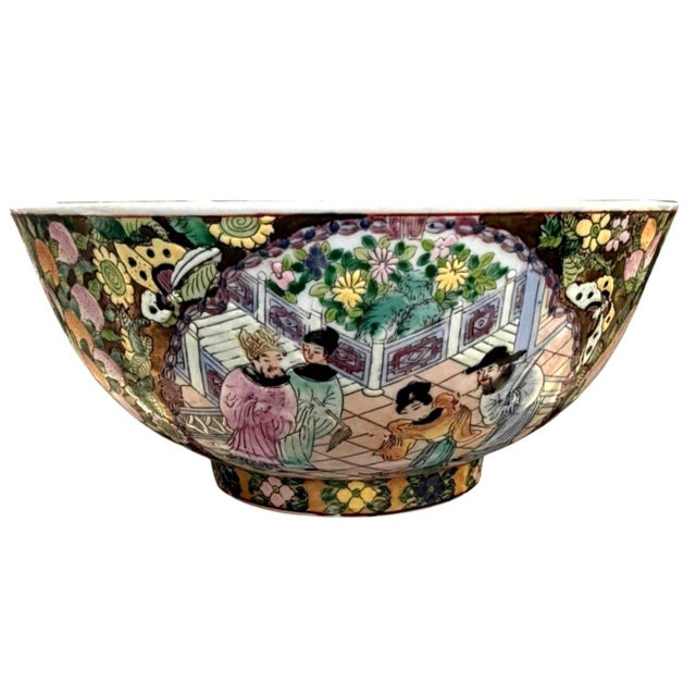 Vintage Chinese Famille Rose Medallion Porcelain Punch Bowl 10" Chinoiserie For Sale In Dallas - Image 6 of 14