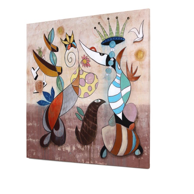 Contemporary Jits on a Wire - Abstract Modern Organic Shape Mixed Media Artwork on Canvas by Rue Bootay For Sale - Image 3 of 9