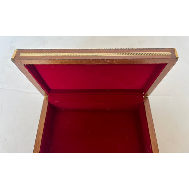 Wood Mid 20th Century Vintage Inlaid Wood Mother of Pearl Jewelry Box For Sale - Image 7 of 12