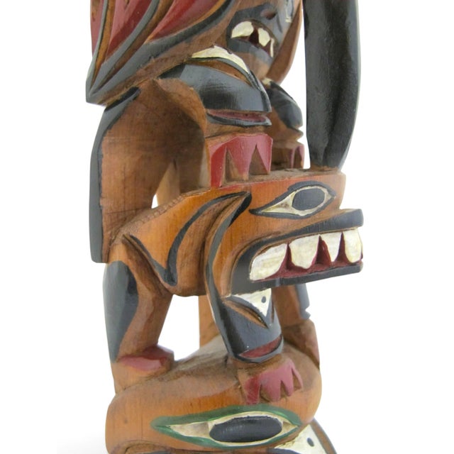 Green Ray Williams Pacific Nw Eagle Clan Native American Carved Wood Totem Pole For Sale - Image 8 of 14
