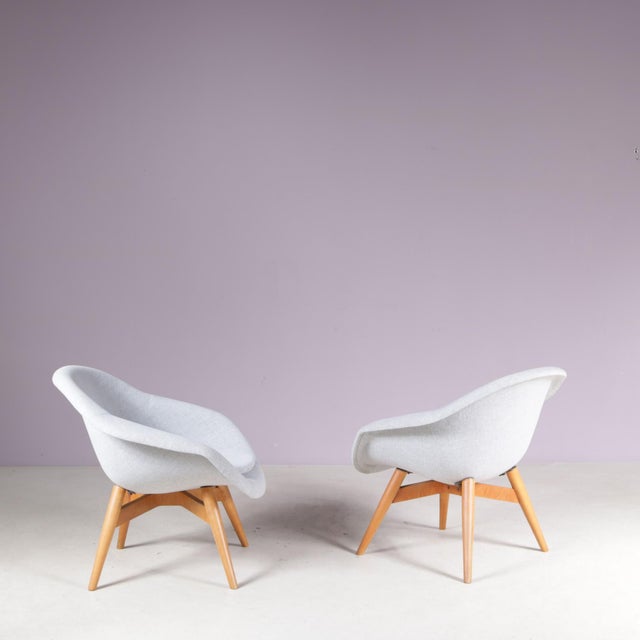 This elegant set of 1950s easy chairs was designed by František Jirák in Czechoslovakia, reflecting the refined and...