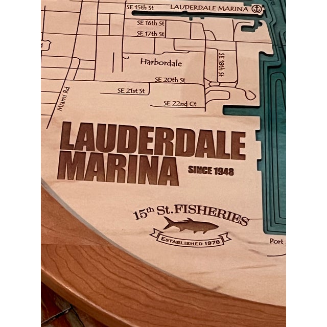 Street Art Fort Lauderdale Florida Nautical Map Wood Lazy Susan – Lauderdale Marina & 15th Street Fisheries For Sale - Image 4 of 9
