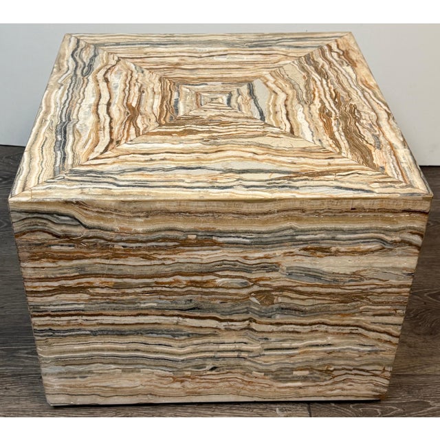 Pair Italian Specimen Travertino Oniciato Cube Side Tables, Style of Romeo Rega For Sale - Image 15 of 18