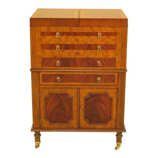 1990s Vintage Maitland-Smith Flip Top Mahogany Bar Cellerate Cabinet For Sale