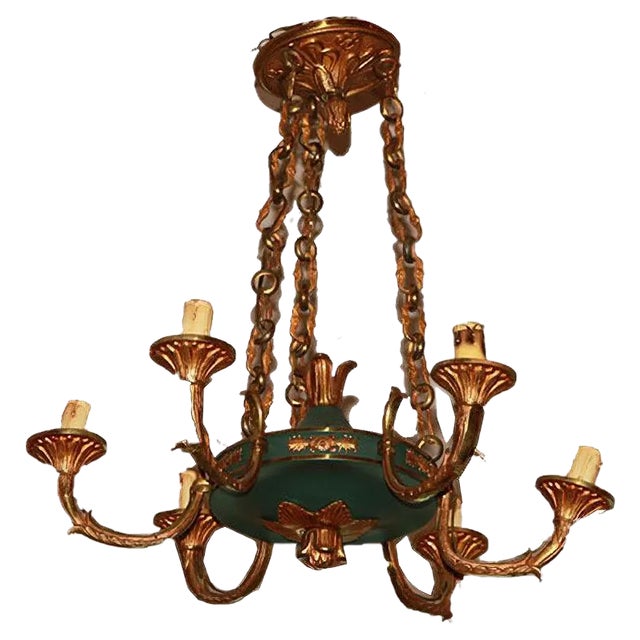 Vintage Empire Style Bronze Chandelier For Sale