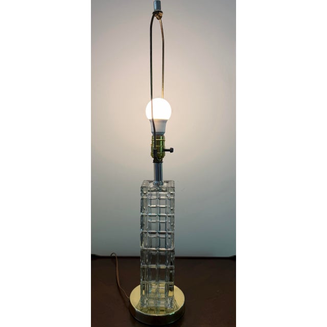 Vintage Portuguese Crystal Column Table Lamp - Faceted Stacked Block For Sale - Image 9 of 11